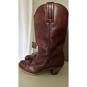 Vintage Dexter Tall Cowboy Boot Women's 7.5 Narrow Maroon Leather Read